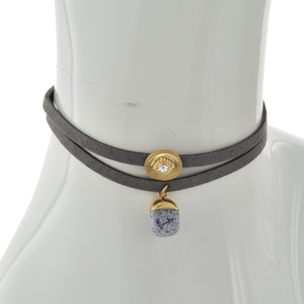 Gold Tone / Grey Suede & Lt.blue Stone / Lead&nick